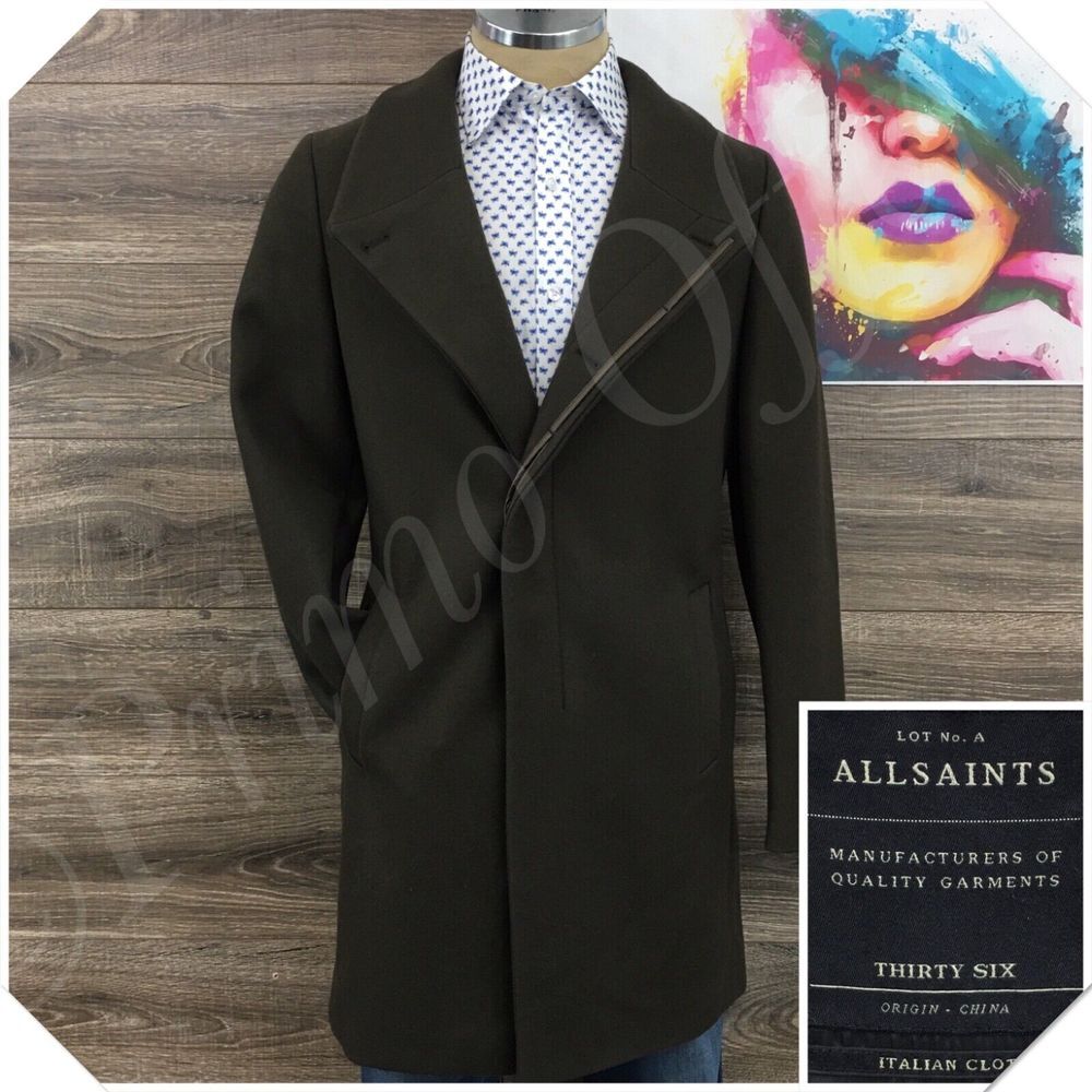 ALLSAINTS Mens Mire Coat Size 36 Thick Wool Casual Long Jacket Sport Trench